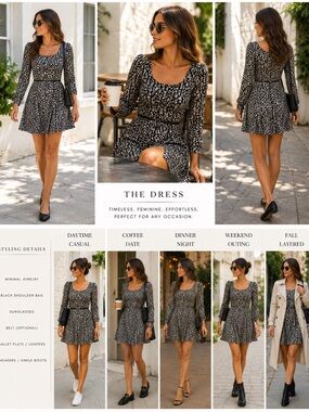 Forever 21 Black Floral Scoop-Neck Long-Sleeve Mini Dress